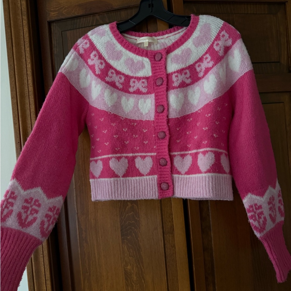 Loveshackfancy Pink Heart Patterned Cardigan - image 2